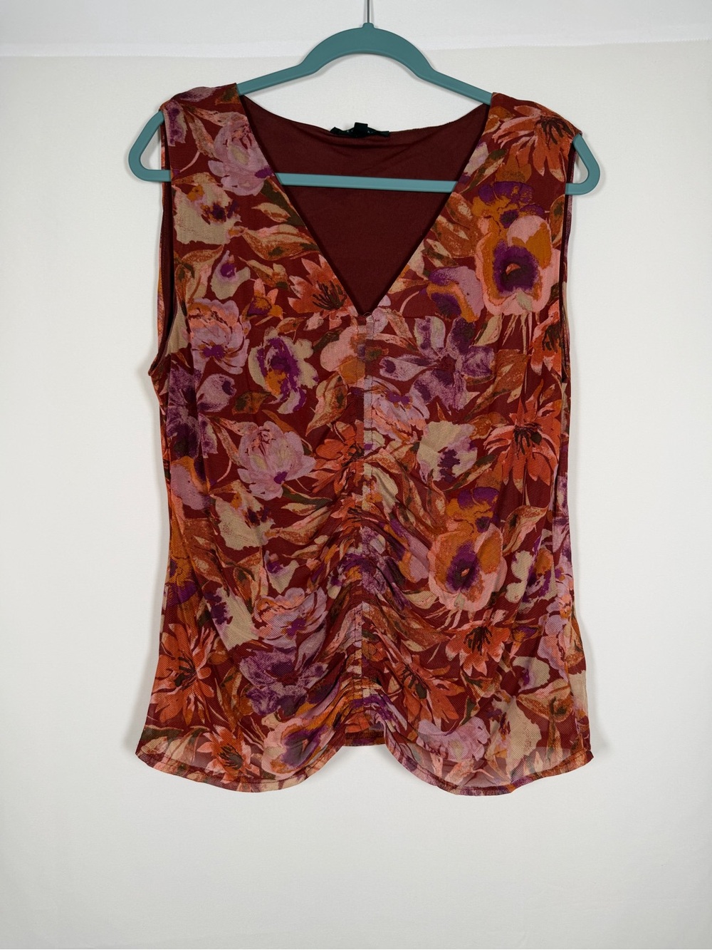 Jane and Delancey Burgundy Floral V-Neck Ruched Tank Fairy Grunge Fall Autumn